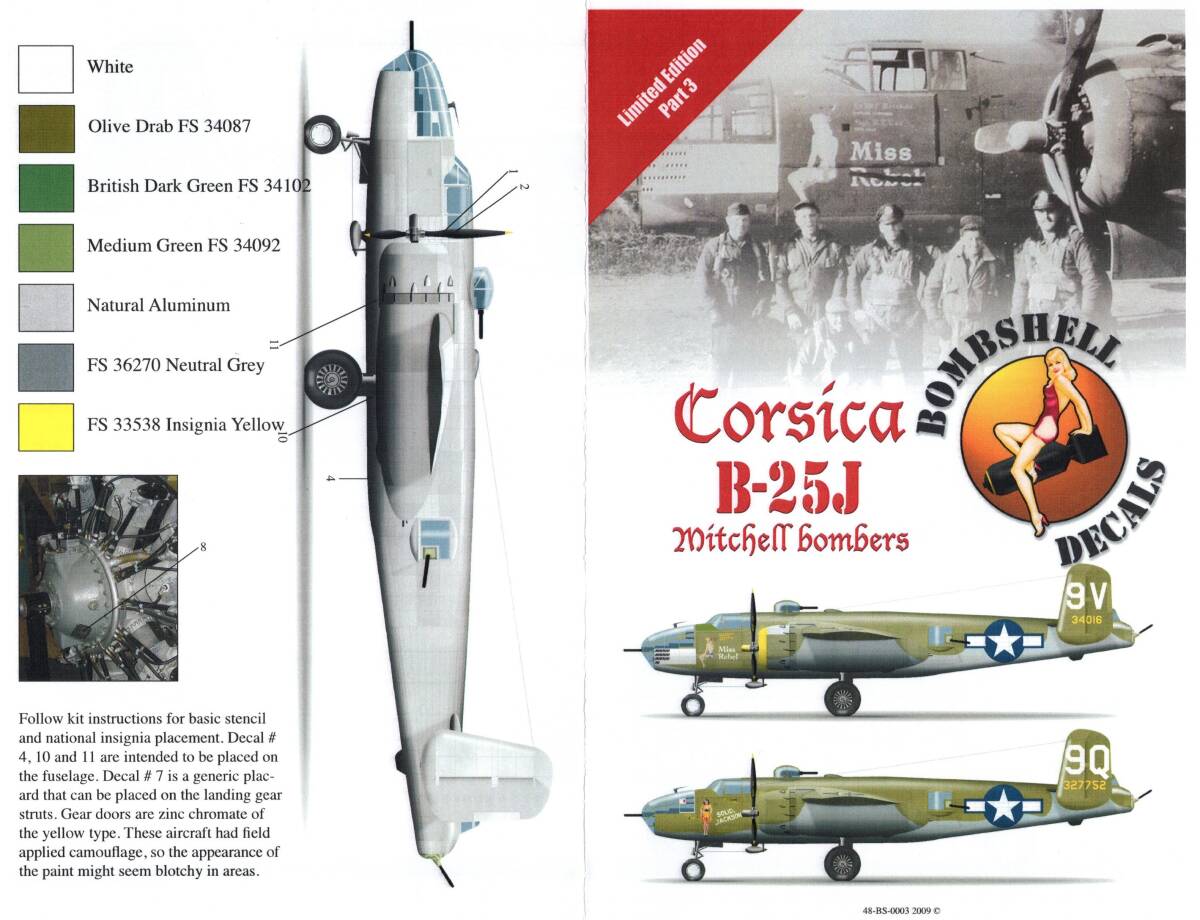 アメリカ Bombshell Decals, 48-0003, Corsica B-25J Mitchell Bombers