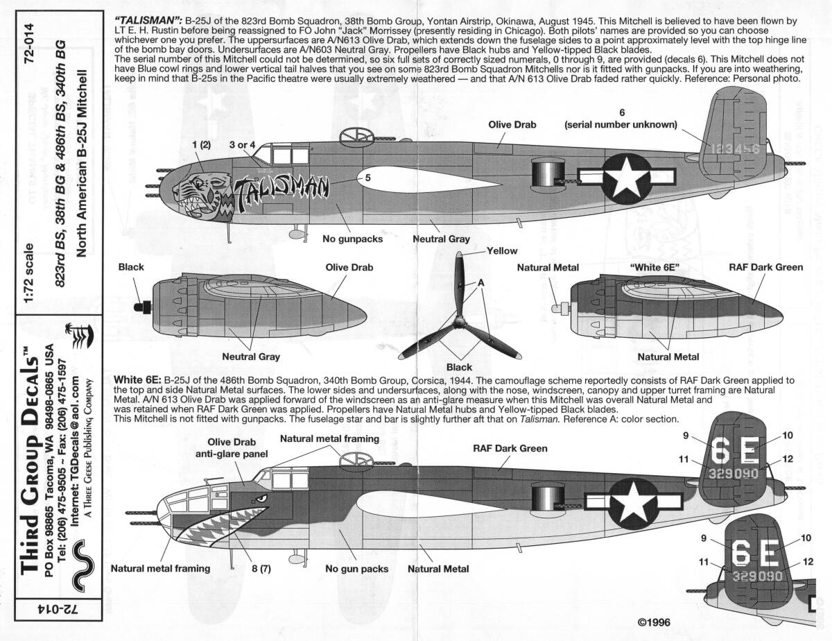 アメリカ Third Group Decals 72-014, North American B-25J Mitchell