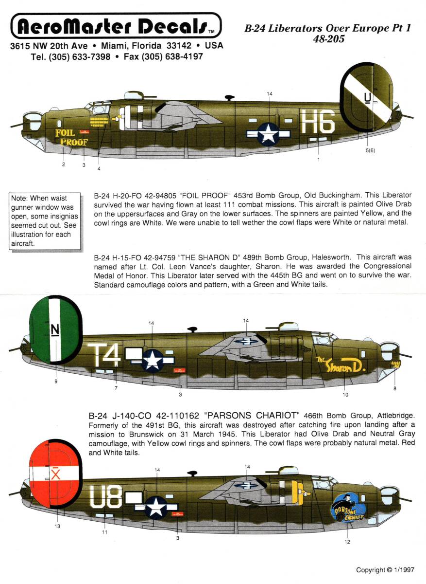 アメリカ AeroMaster Decals, 48-205, B-24 Liberators over Europe Pt. I