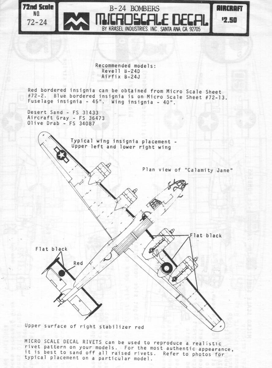 アメリカ MicroScale Decal, 72-24, B-24 Bombers
