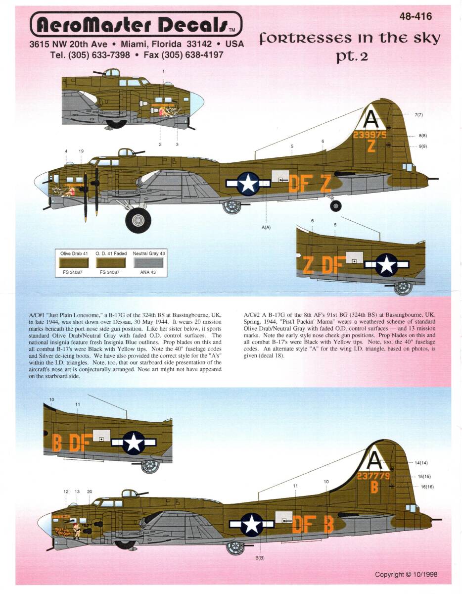 アメリカ AeroMaster Decals, 48-416, Fortresses in the Sky Pt. 2