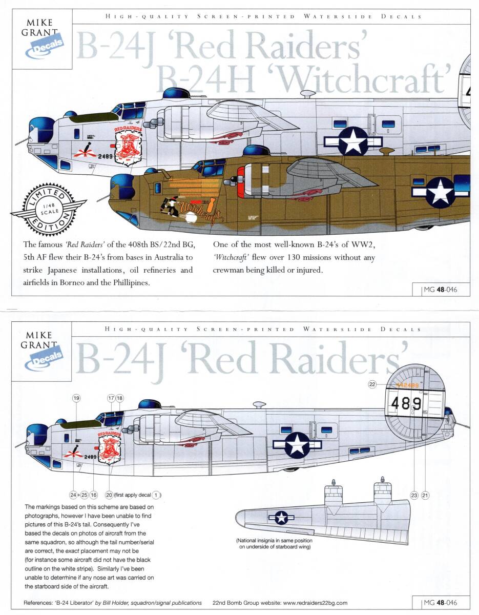 アメリカ Mike Grant Decals, 48046, B-24J and B-24H
