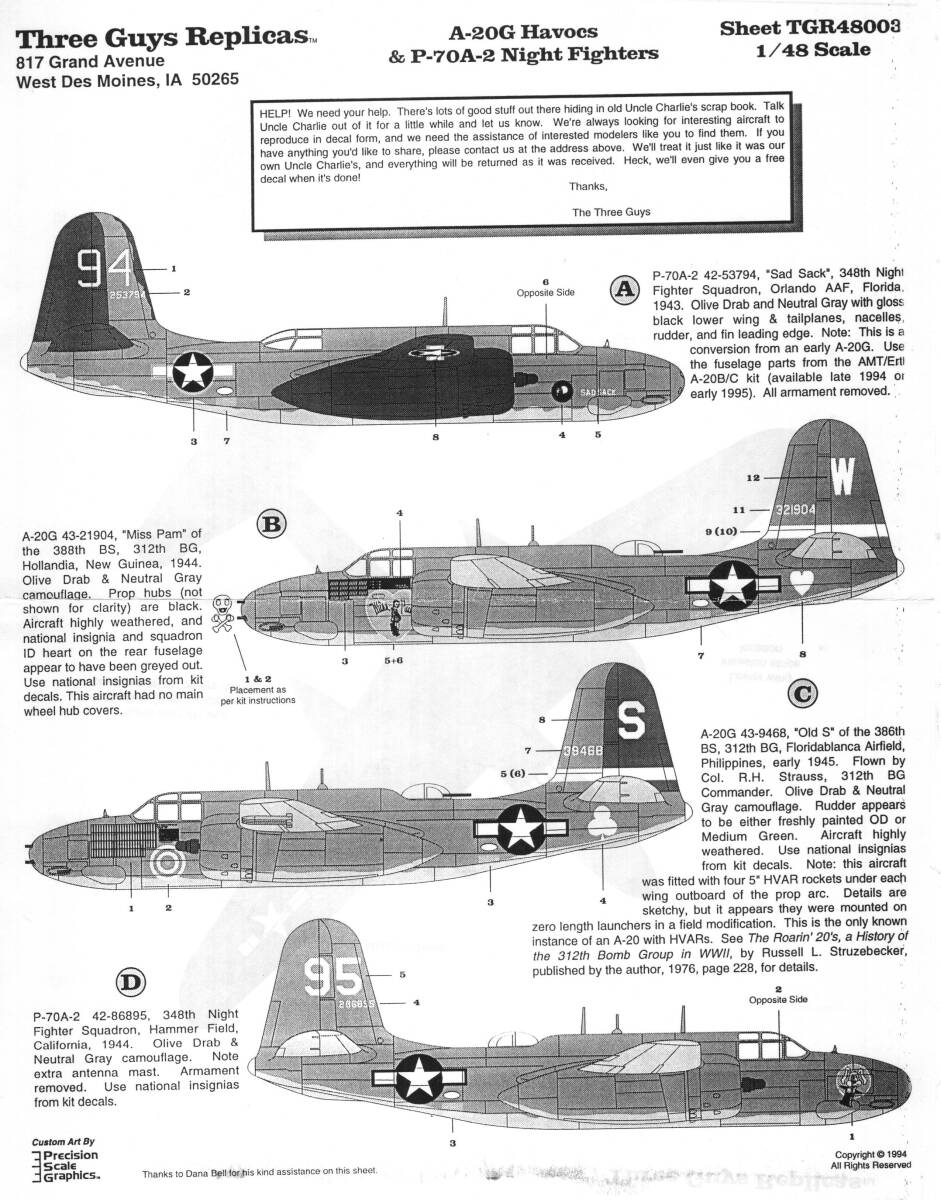 アメリカ Three Guys Replicas, 48003, A-20G Havoc & P-70A-2