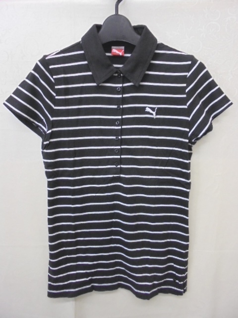 【KCM】sta-645-M★古著?中古★【PUMA/プーマ】レディース　半袖ポロシャツ Tシャツ　ブラック　サイズ M　ゴルフにも