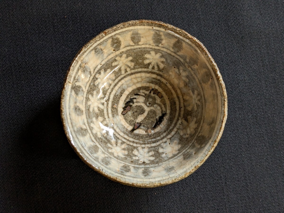 時代物 京焼 四代 清水六兵衛 三島手 盃 酒器 直径約6.8cm-商品