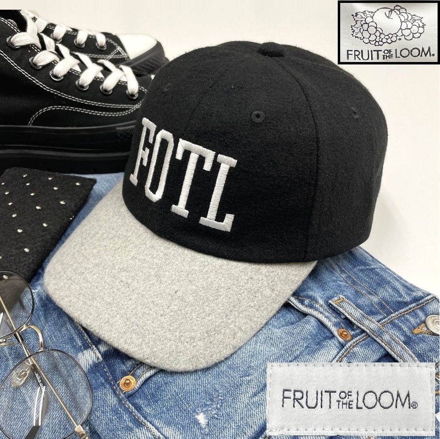 FRUIT OF THE LOOM ブラック×グレー キャップ 帽子 スポーツゴルフ キャンプ バイク 釣り オートバイ ホワイト 刺繍 フルーツオブザルーム