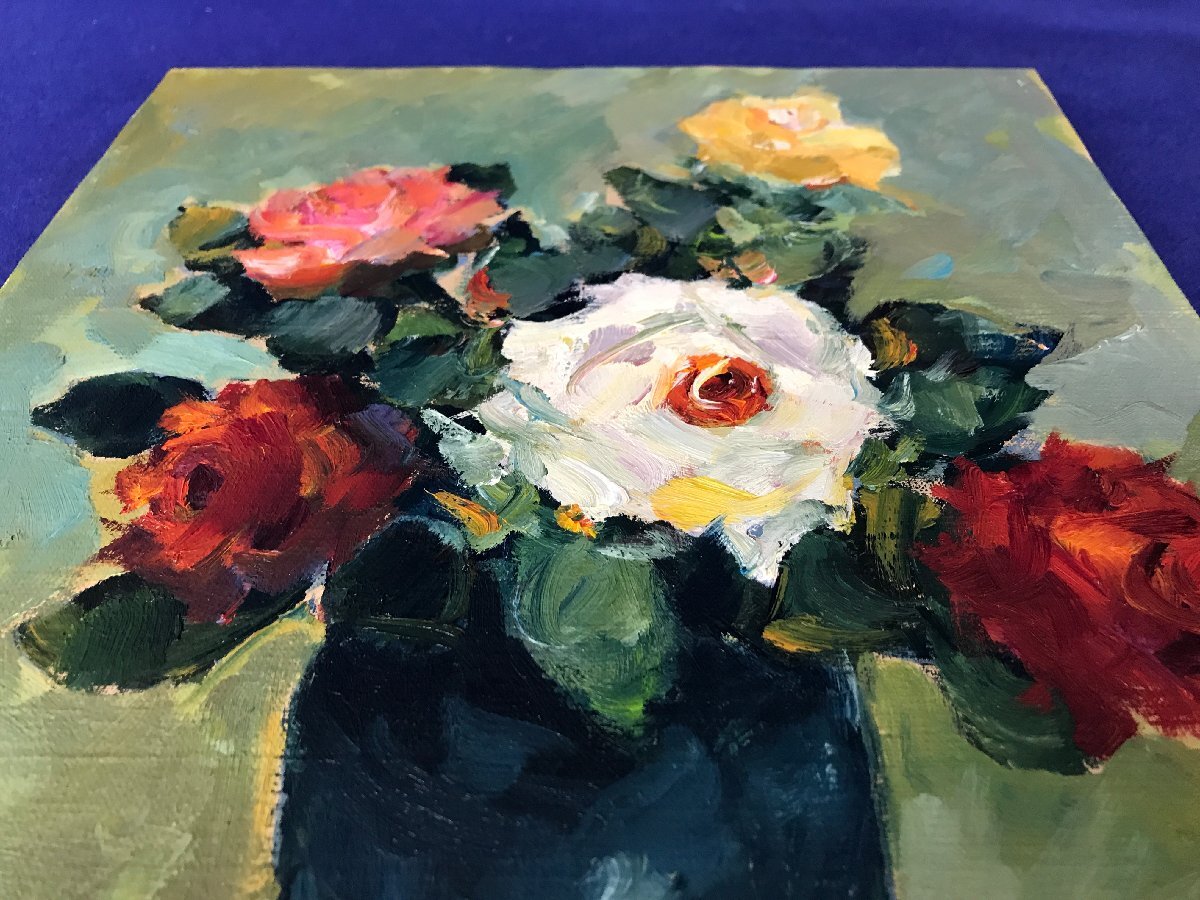 ☆33―010☆額装 湯浅洋子 ばら 油彩画 静物画 薔薇 壁飾り