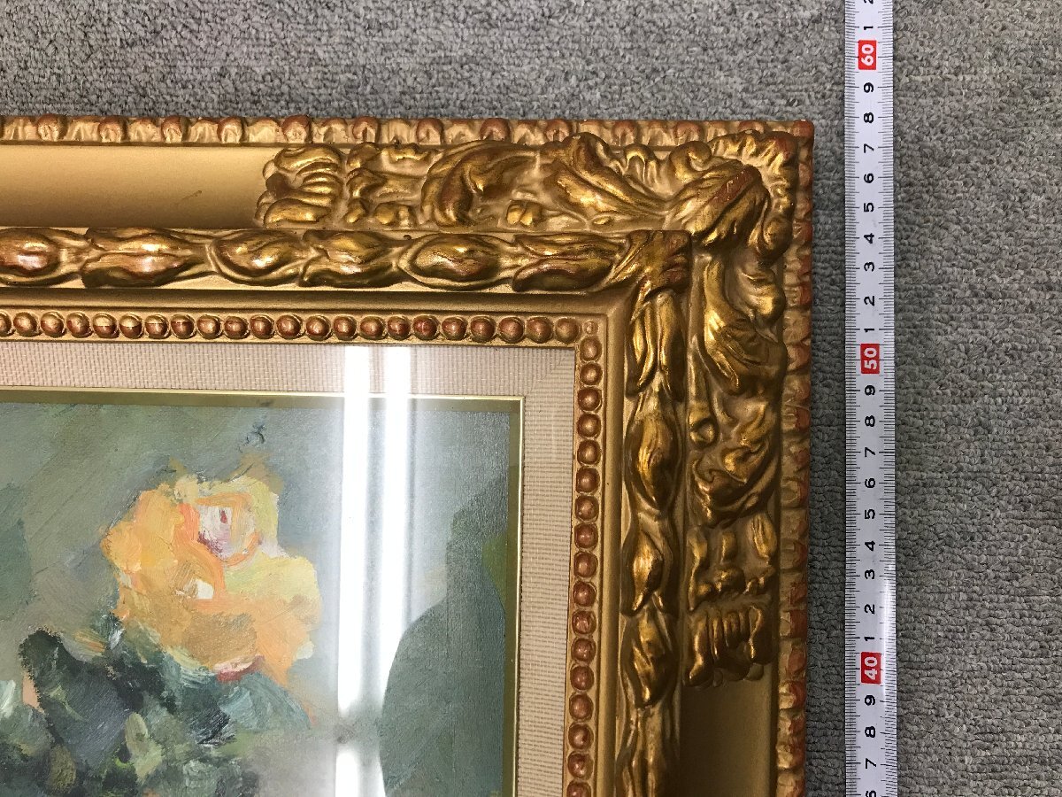 ☆33―010☆額装 湯浅洋子 ばら 油彩画 静物画 薔薇 壁飾り ☆33―010☆額装 湯浅洋子 ばら 油彩画 静物画 薔薇 壁飾り