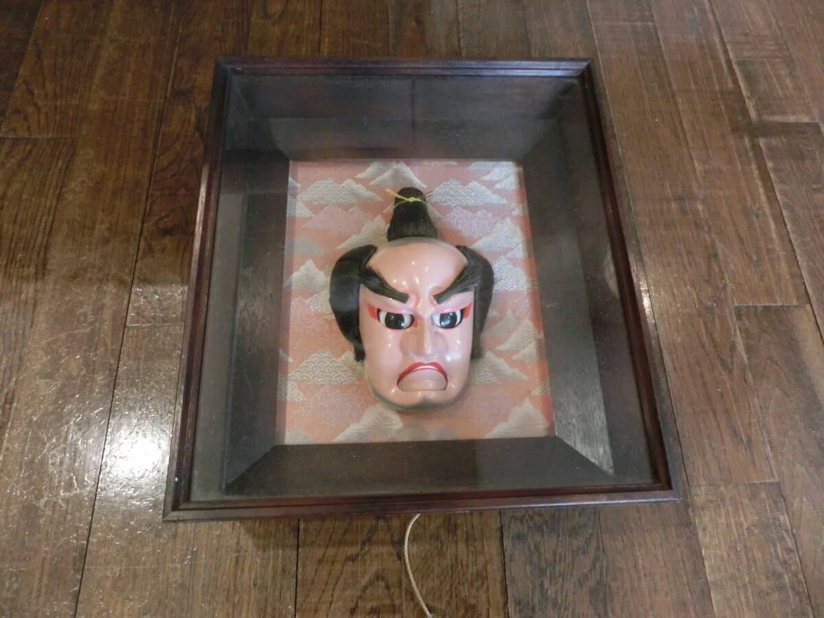 【凛】 浄瑠璃人形 頭 からくり人形 目と口が動く 額装 伝統工芸品 36cmx32cm