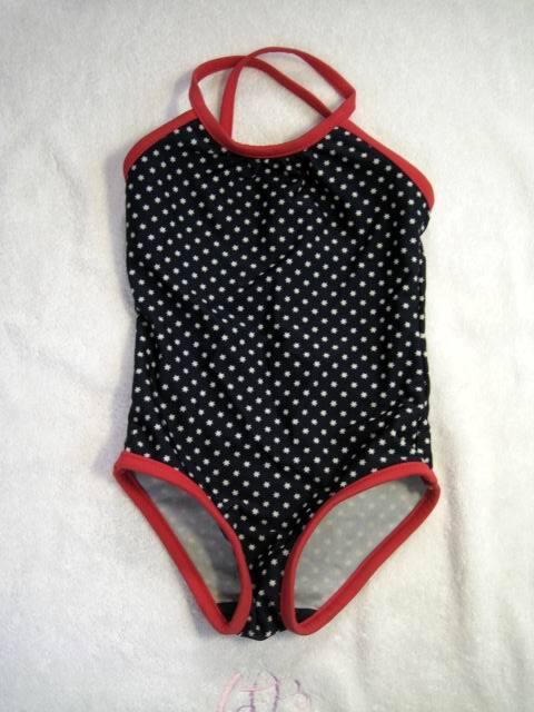 BabyGAP：濃紺白の星柄と赤のパイピングワンピース水著(90)難在