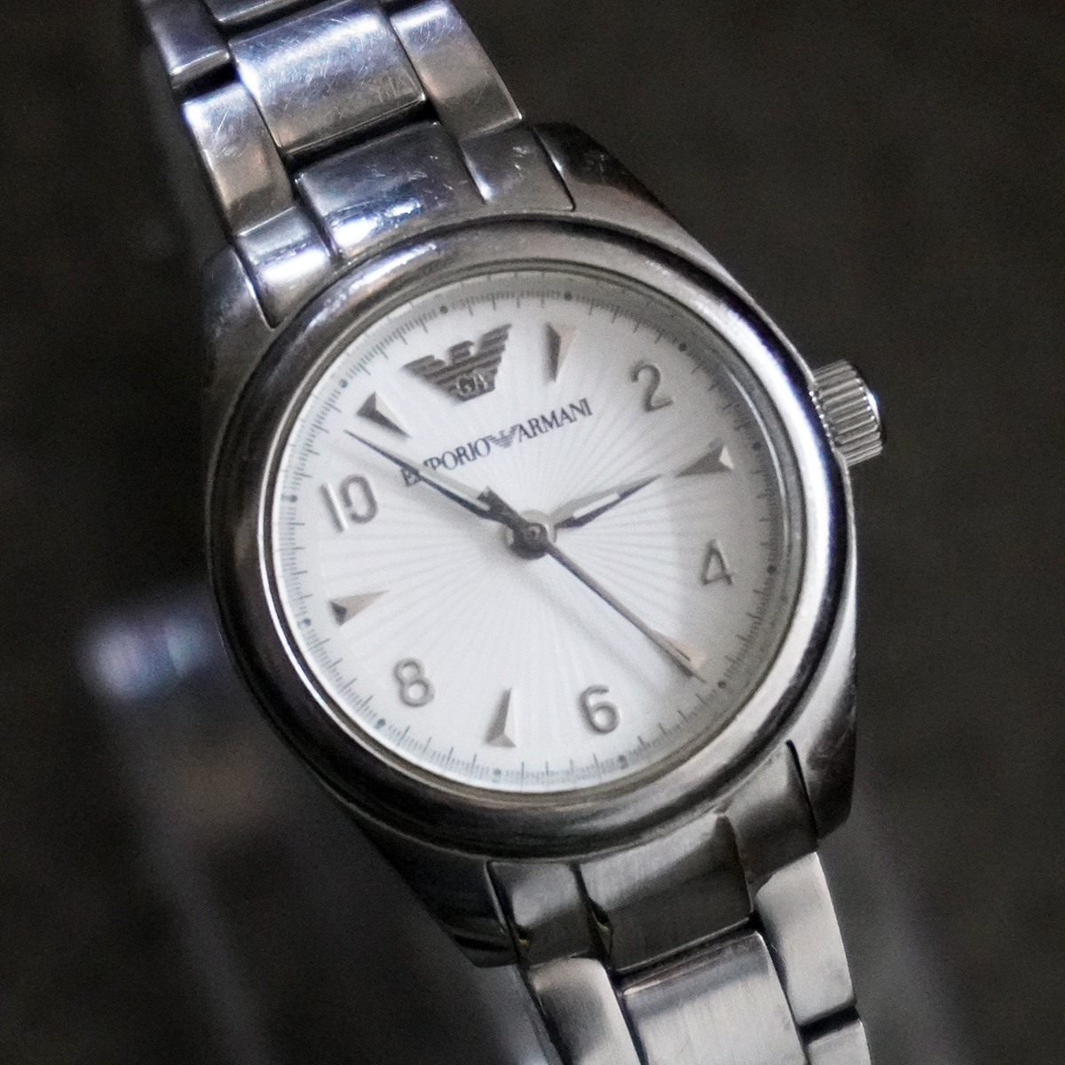 電池交換済 エンポリオ アルマーニ EMPORIO ARMANI AR-9011L レディース 腕 時計 ラウンド 文字盤 クォーツ ウォッチ 札幌