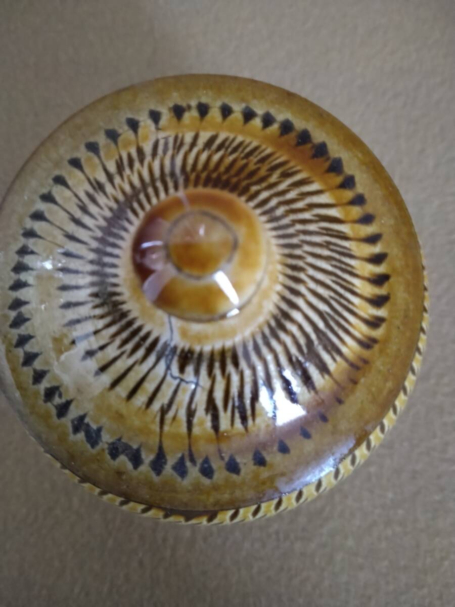 茶道具　蓋物　小坪　おんた焼き　茶入れ珍味小物入れ　カンナ景色　窯ヒビあり_画像2