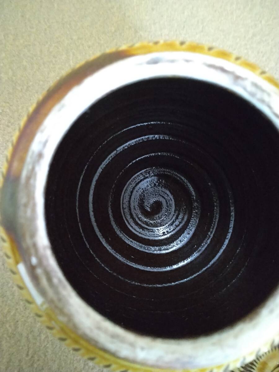 茶道具　蓋物　小坪　おんた焼き　茶入れ珍味小物入れ　カンナ景色　窯ヒビあり_画像4