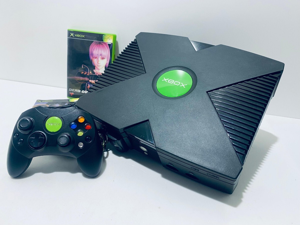 動作品 レトロゲーム XBOX 初代 本体 Microsoft マイクロソフト+コントローラ +AV + ゲームソフト セット 希少品 (S-16)