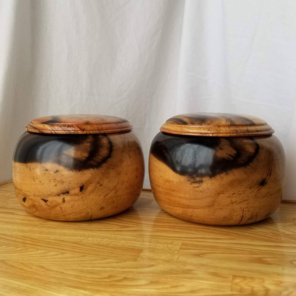 碁笥 黒柿(クロガキ) 幅15cm 高11.2cm 大きい 碁石入れ 手作り