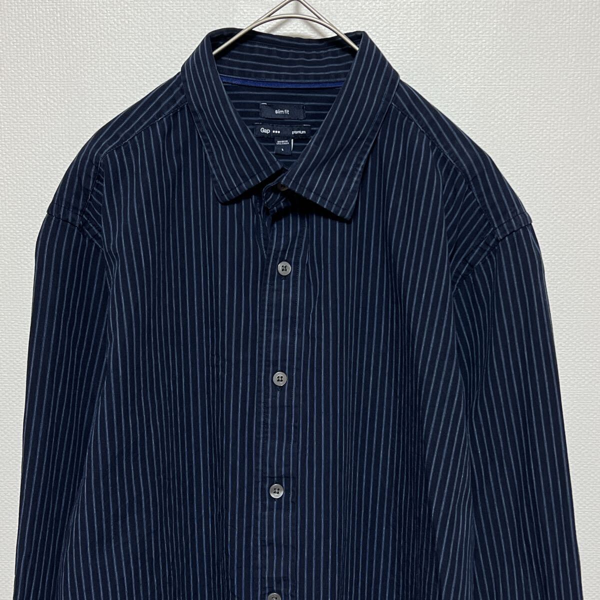 GAP ギャップ　ワイドスプレッドカラー 長袖シャツ ストライプシャツ　スリムフィット　サイズＬ