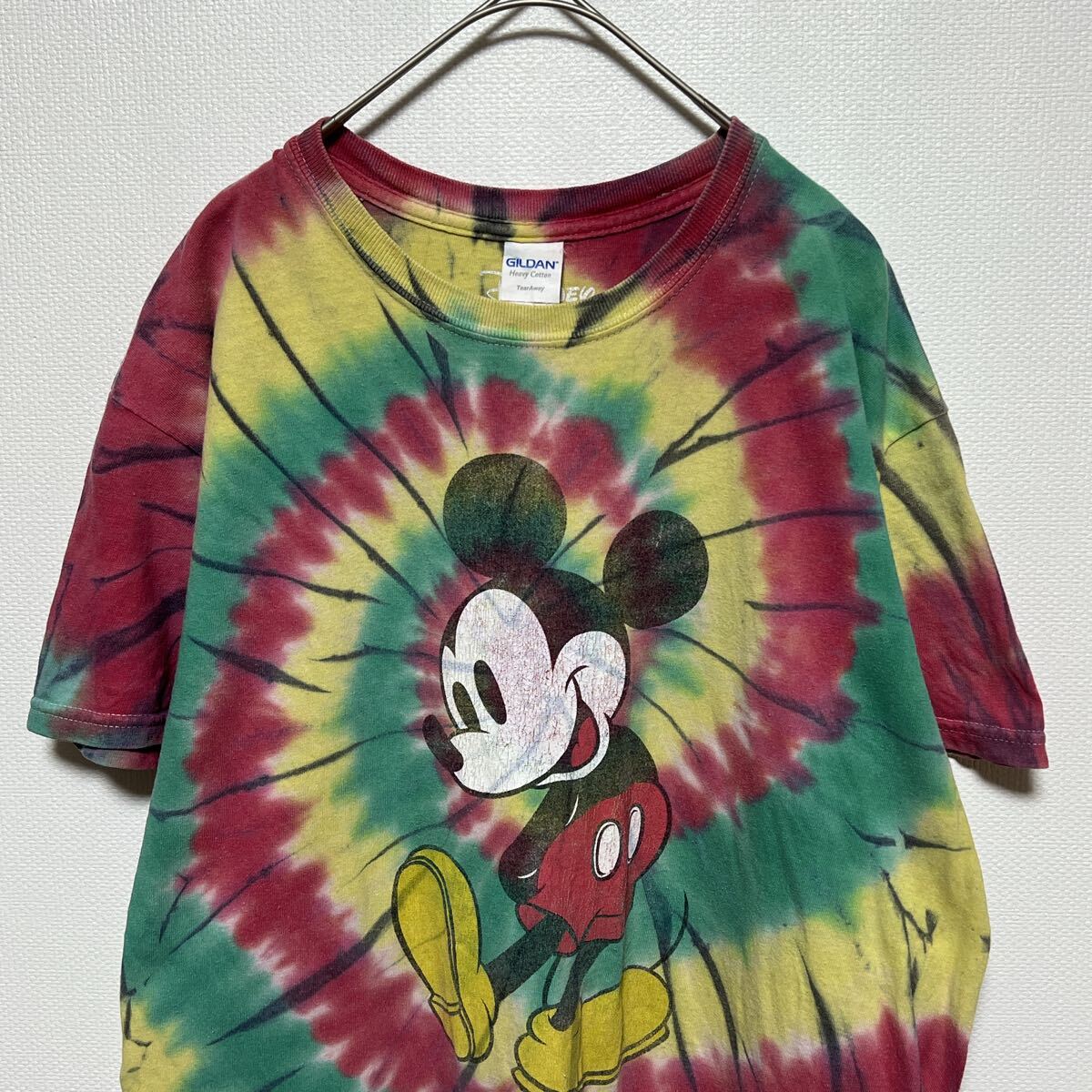 Disney ディズニー 半袖Tシャツ　ミッキーマウス　ビッグプリント　タイダイカラー　ギルダンボディ　サイズM