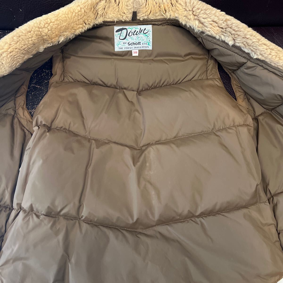 Schott ブラウン ダウンベスト Down by Schott ダウンベスト レザー ブラウン ムートン 38