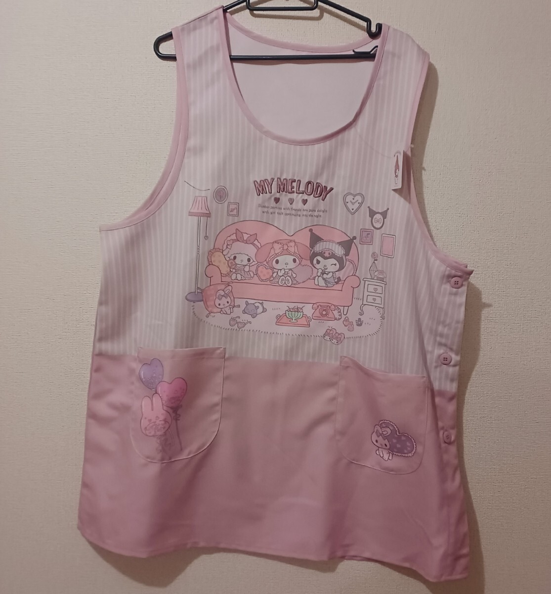 新品送料無料　マイメロディ　エプロン　大人用　保育士　介護士　3L-4L 大きいサイズ　マイメロ　クロミちゃん　ピアノちゃん