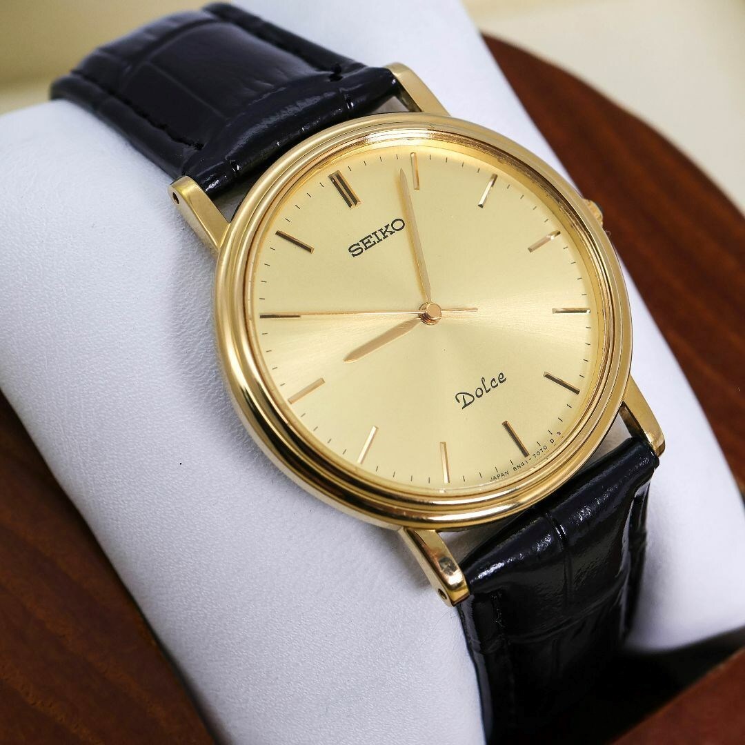 SEIKO DOLCE SGP30 金メッキ クォーツ腕時計 9520-5140 稼働 SEIKO Dolce 腕時計 SGP30 ラウンド 新品レザー 727 腕時計