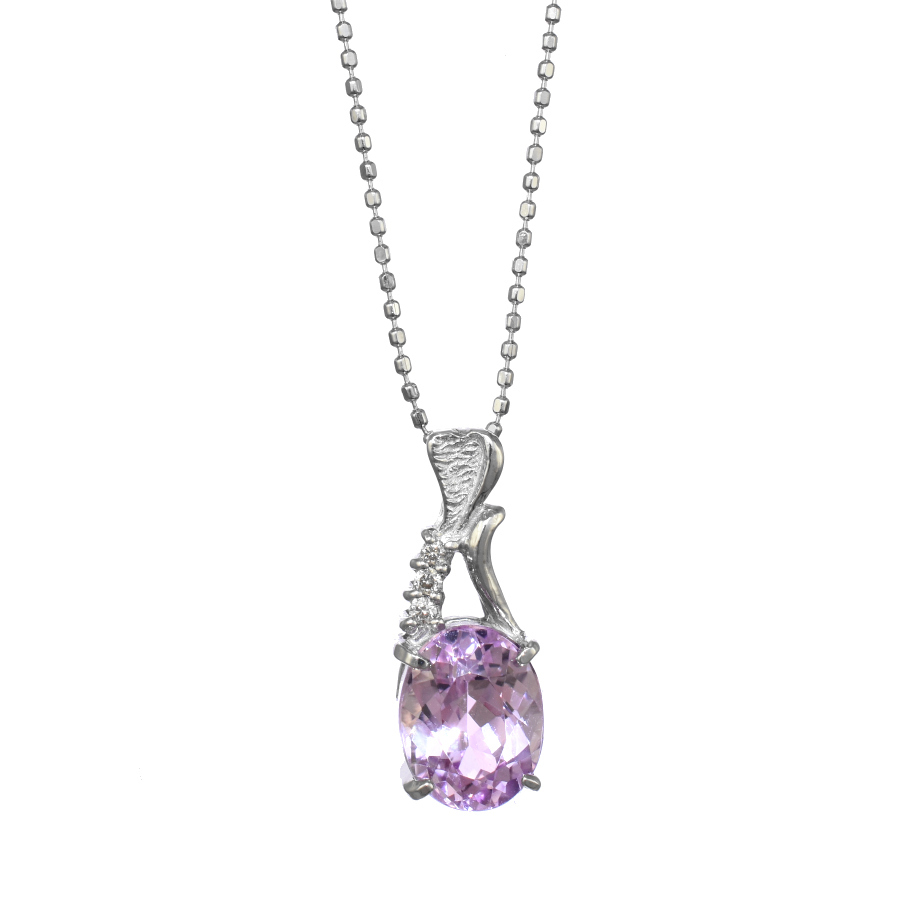 新品同様 ペンダント ネックレス K18ホワイトゴールド クンツァイト 2.43ct ダイヤモンド 0.08ct ジュエリー