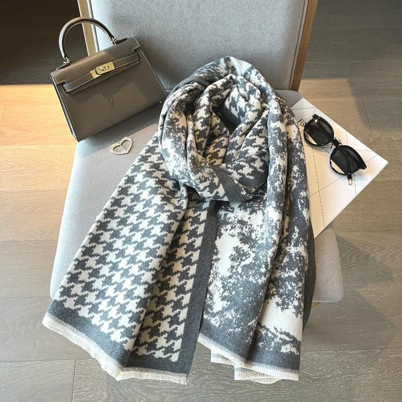 ★NEW★人気F★送料無料★即日発送★定番上質上品大判★カシミヤ★ストール　マフラー　リバーシブル　グレー
