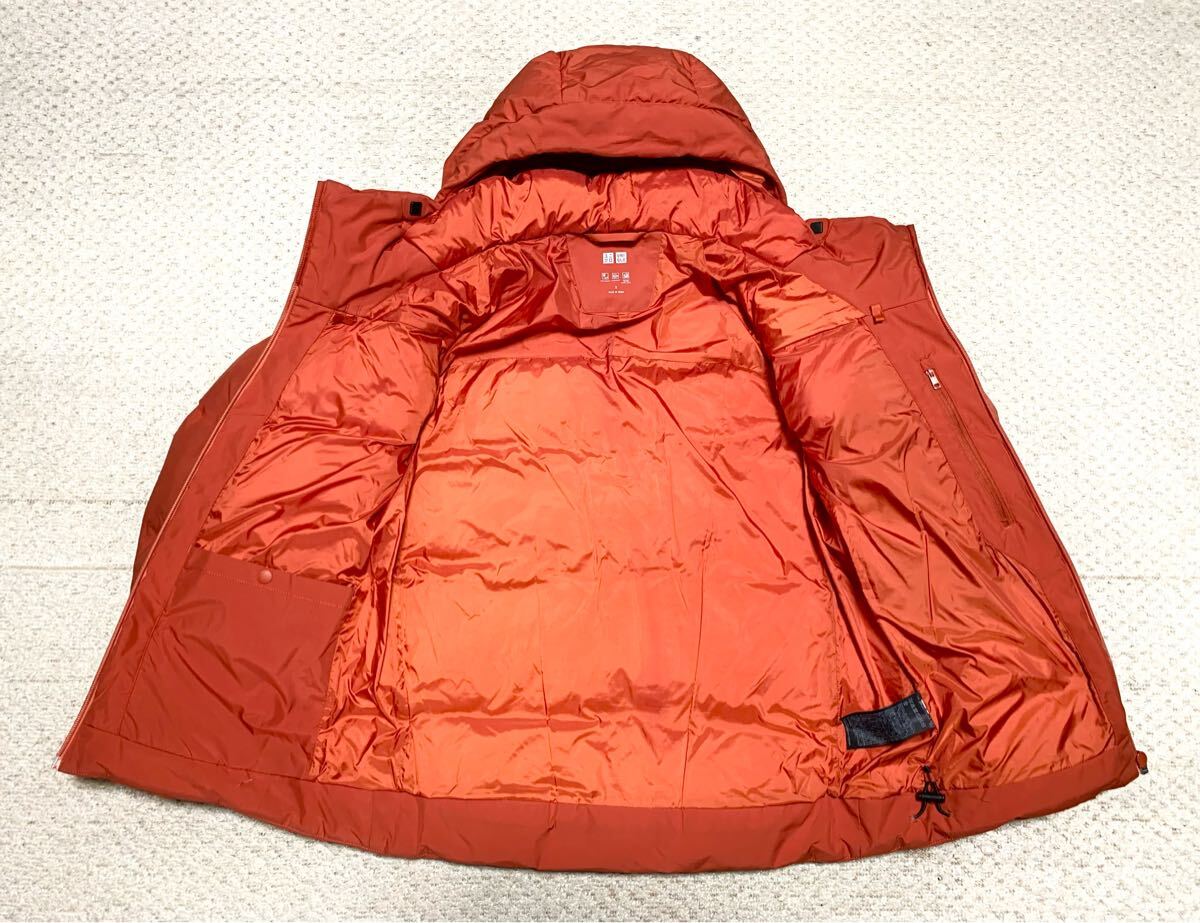 UNIQLO.シームレスダウン パーカ 3Dカット S(朱色/フーデッド ダウン ジャケット/パーカー/幅53丈68/+j white mountaineering type)