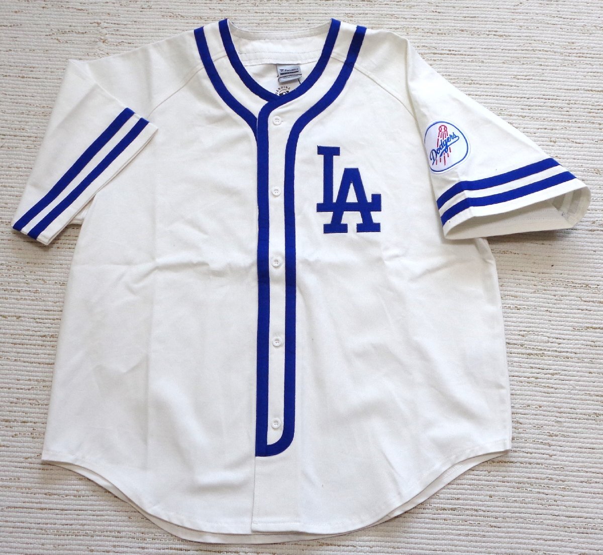 セール20% 送料無料 ファナティックス MLB ロスアンゼルス ドジャース ベースボール シャツ ツイル 半袖 白青 M ML2124SS0006