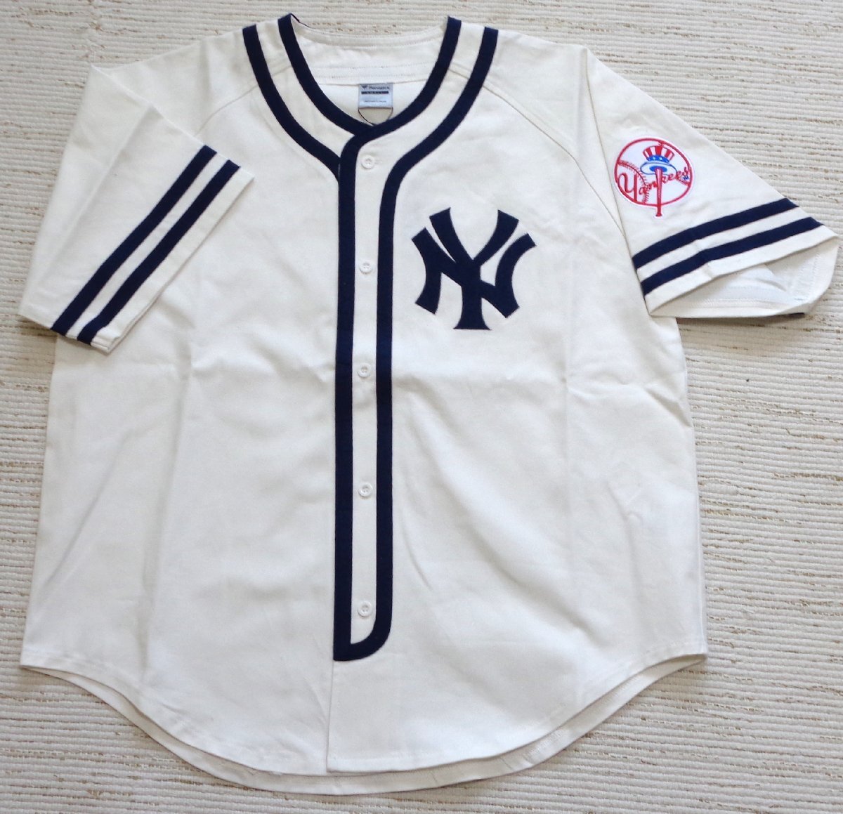 セール20% 送料無料ファナティックス MLB NY ニューヨーク ヤンキース ベースボール シャツ ツイル 半袖 白紺 S ML2124SS0005