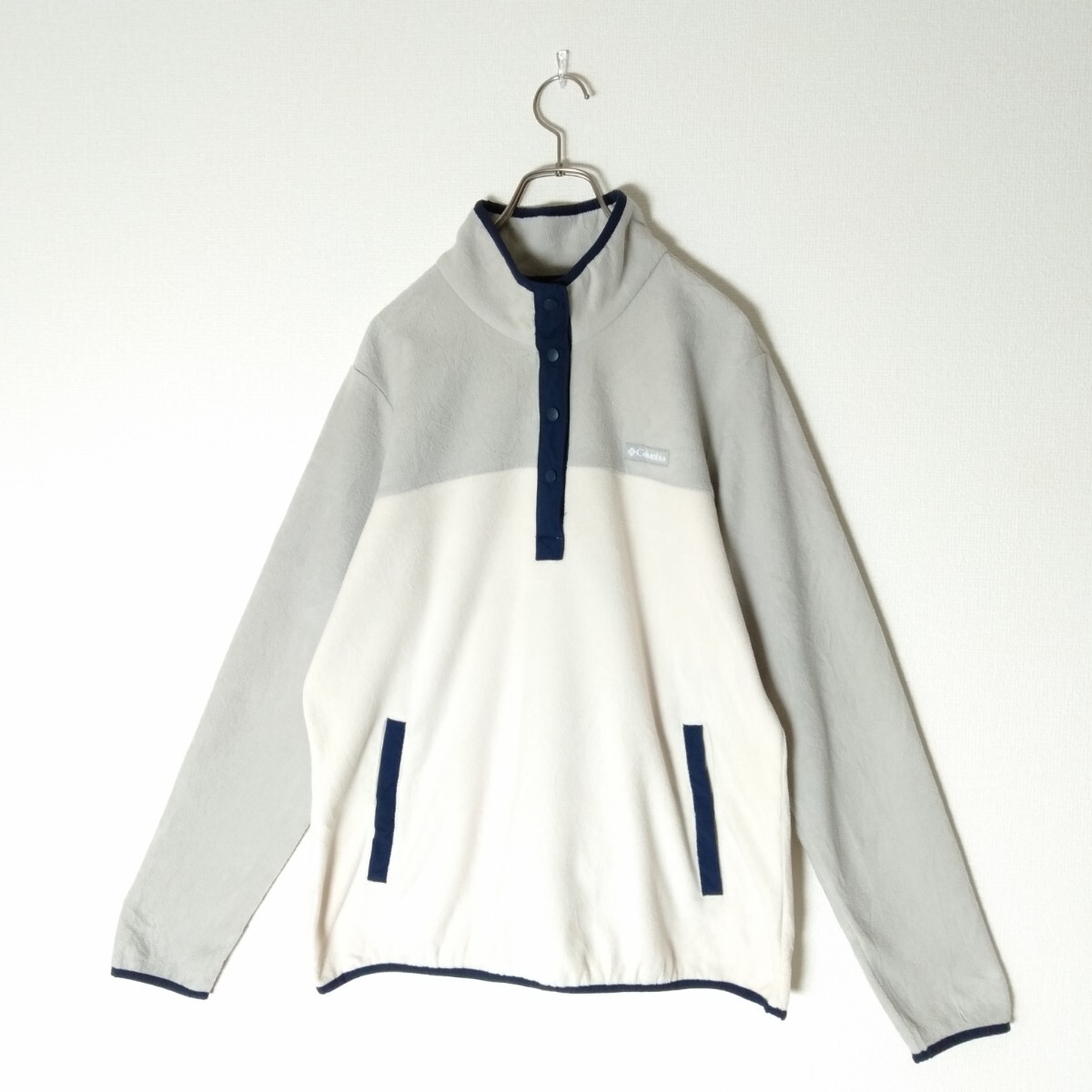 Columbia フリース M ハーフボタン 切り替えし リンガー A951 2ポケット ワンポイントロゴ 古着 メンズ_画像2