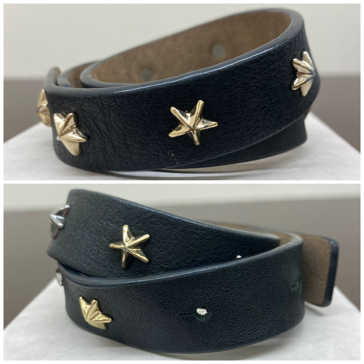 $ 美品 $ 激レア◆ JIMMY CHOO ◆ ジミーチュウ ◆ 星 スター モチーフ スタッズ付き 本革 レザー◆ バングル ブレスレット ◆ 黒 ブラック_画像2