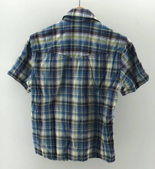 $ 美品 $ 激レア■ ペイトンプレイス　PPFM　チェック 総柄 重ね著風(fēng)　半袖?シャツ トップス ■ エメラルドブルー系■ メンズ M ■ 夏 