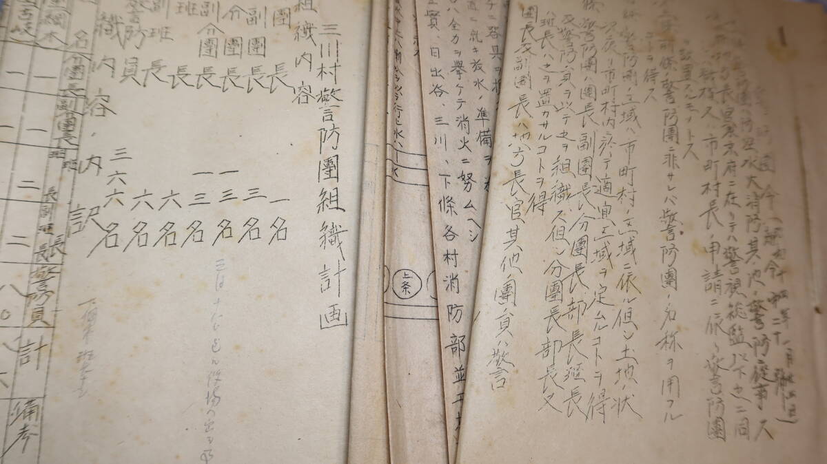 【警防団】『警防団消防部連合訓練計画』『警防団令』等一括、1939？【昭和十四年/三川村警防団組織計画】