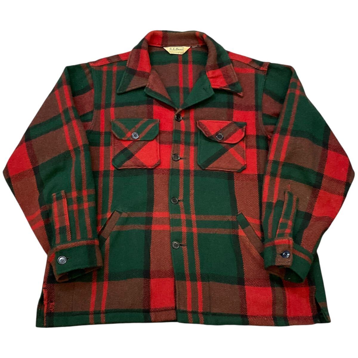 お歳暮ならオンライン チェック CPO レッド×グリーン ジャケット ウール L.L.Bean 70s〜 マッキーノ ヴィンテージ エルエルビーン 開襟 バッファロー 男性用