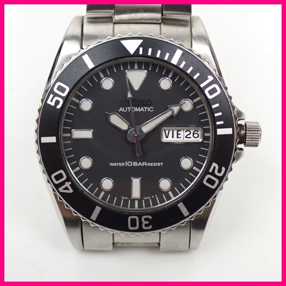 ◆SEIKO/セイコー 7S26-0050 自動巻き ダイバーズウォッチ/ブラック/シルバー/ステンレスブレス/10気圧防水/カレンダー/難あり&0000005354