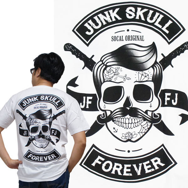 ジャンクスカル(半袖Tシャツ)白【XL】バイカーTシャツ JUNK SHOP・ジャンクショップ ドクロ アメカジ バイカー オールドスクール