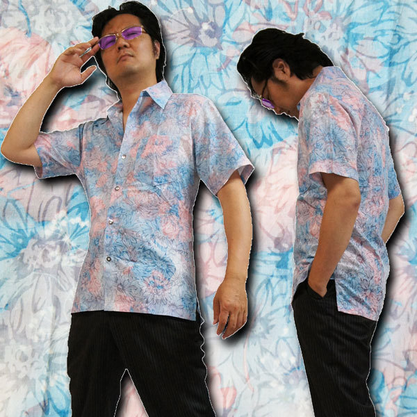 【Ｌ】men's柄シャツ【リゾート】クリアーウオーター