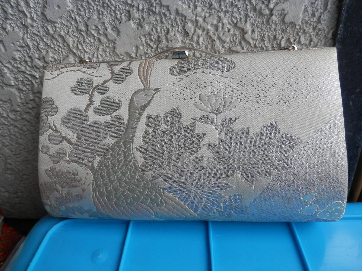 和装バッグ　草履 銀　鳥花模様 *0724