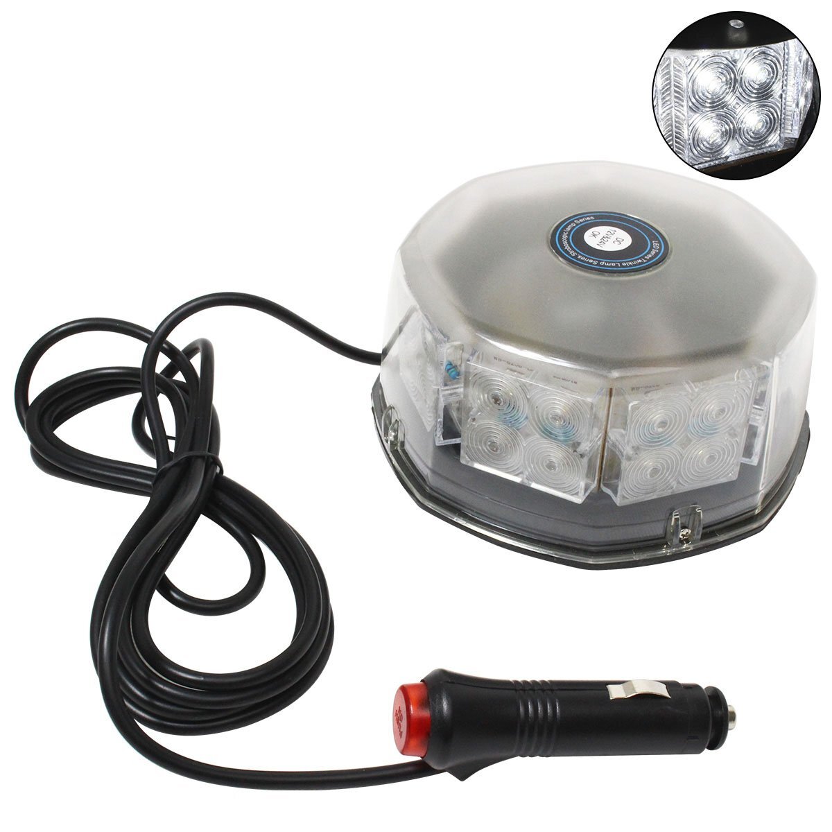 【送料無料】 LED 警告灯 ランプ 32LED 12/24V [ ホワイト/白 ] シガー ソケット 拡散 レンズ 警告 非常 回転 作業 灯 トラック 大型車 船
