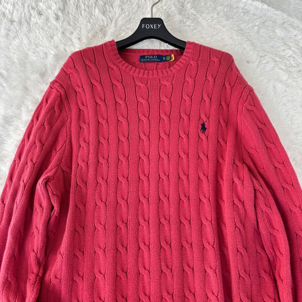 POLO RALPH LAUREN 21年　現(xiàn)行　ケーブルニット　ホース刺繍　ポロラルフローレン　QRコード　コットン　XL 大きいサイズ