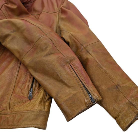 OLD UNIQLO オールドユニクロ レザーシングルライダース 牛革 キルティング 319-019184 サイズ XL ブラウン系