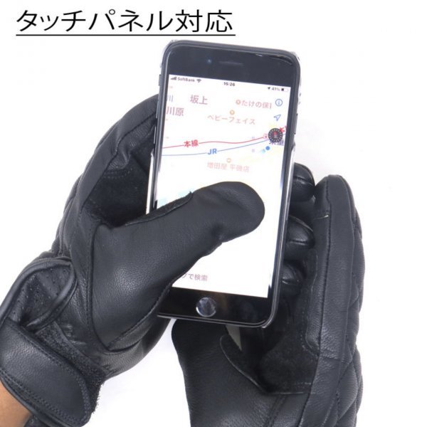 送料0 HEAVY 山羊革 ダイヤステッチ グローブ スマホタッチ対応 ライディンググローブ オールシーズン用 ブラック 黒 HGGP-05S Sサイズ