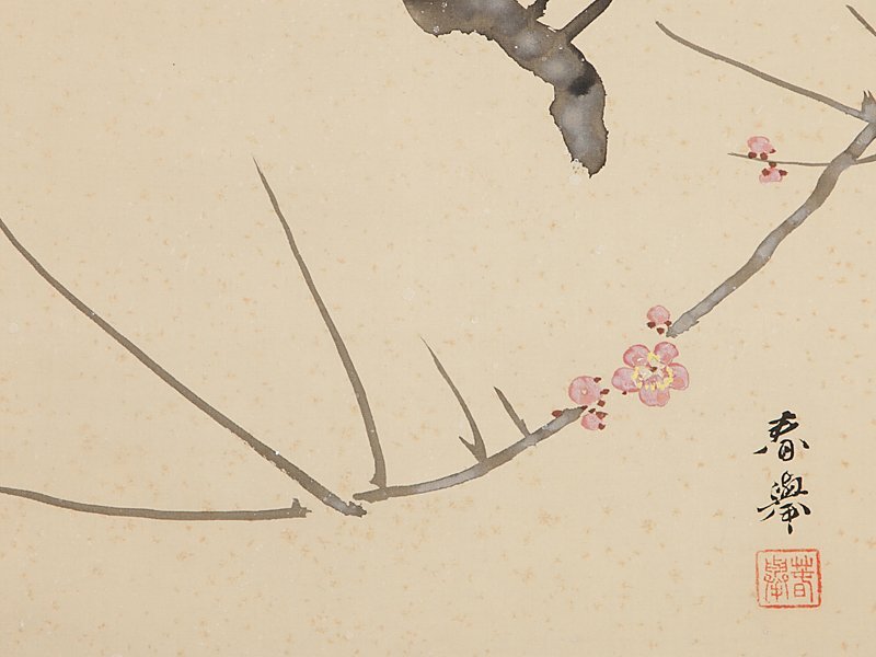 満点の 小 に 松 【 題目 絹本淡彩画 筆 香 秋 禽 共箱 ふ老小禽 満点の 小 に 松 【 題目 絹本淡彩画 筆 香 秋 禽 共箱 ふ老小禽