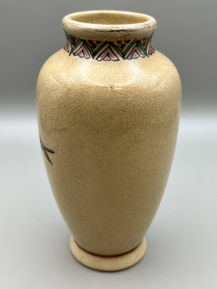 【海】江戸期 白薩摩 花鳥文花瓶 在銘 骨董品 時代品 美術品 海】江戸期 白薩摩 花鳥文花瓶 在銘 骨董品 時代品 美術品