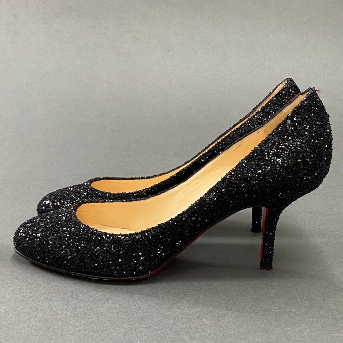 6a10 Christian Louboutin クリスチャンルブタン グリッター ラメパンプス 36 ブラック イタリア制 セレモニー 結(jié)婚式 シューズ