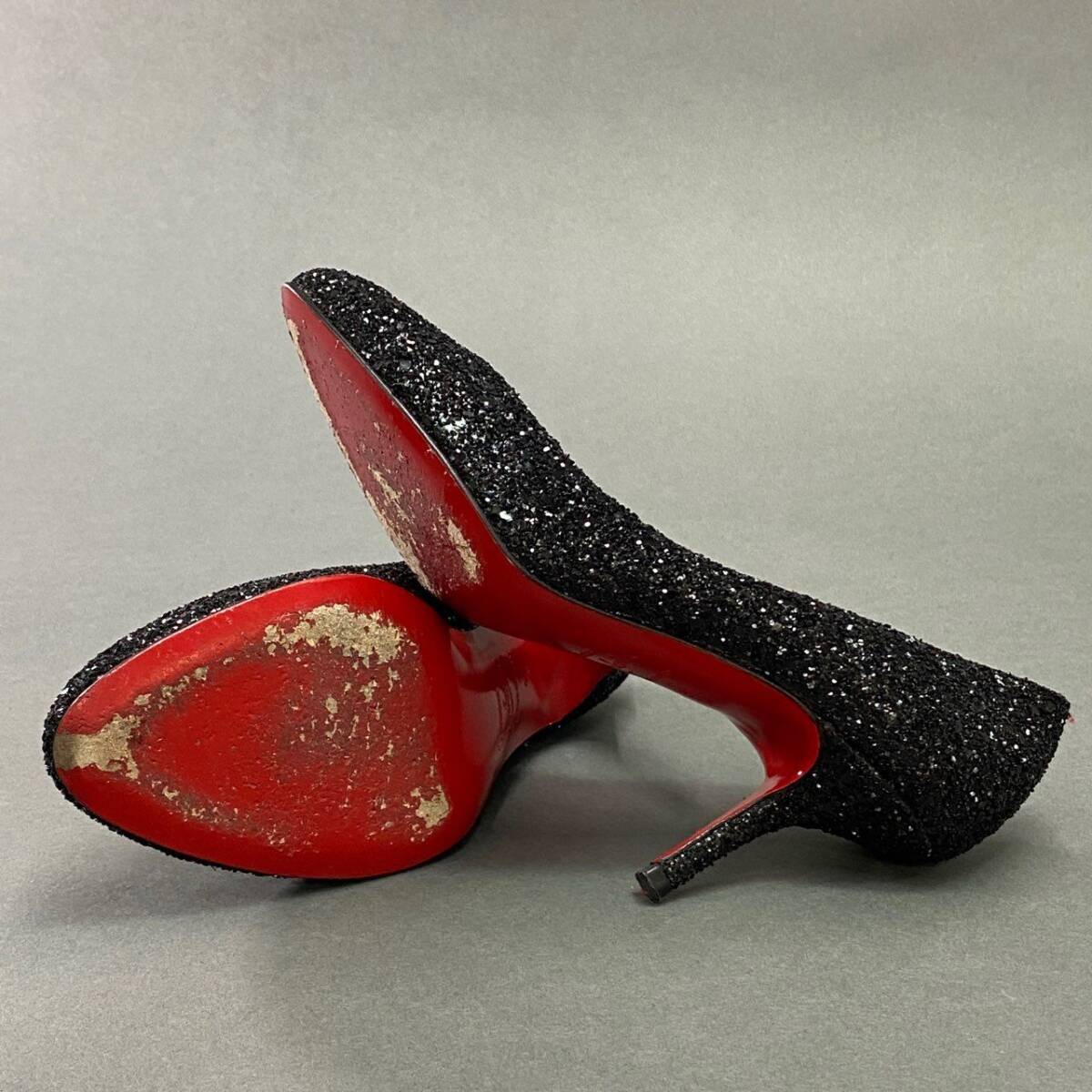 6a10 Christian Louboutin クリスチャンルブタン グリッター ラメパンプス 36 ブラック イタリア制 セレモニー 結(jié)婚式 シューズ