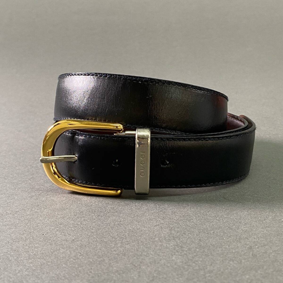 a17 GUCCI グッチ ピンバックル レザーベルト 75 30 ブラック ブラウン Leather イタリア制 ビジネス フォーマル オフィス