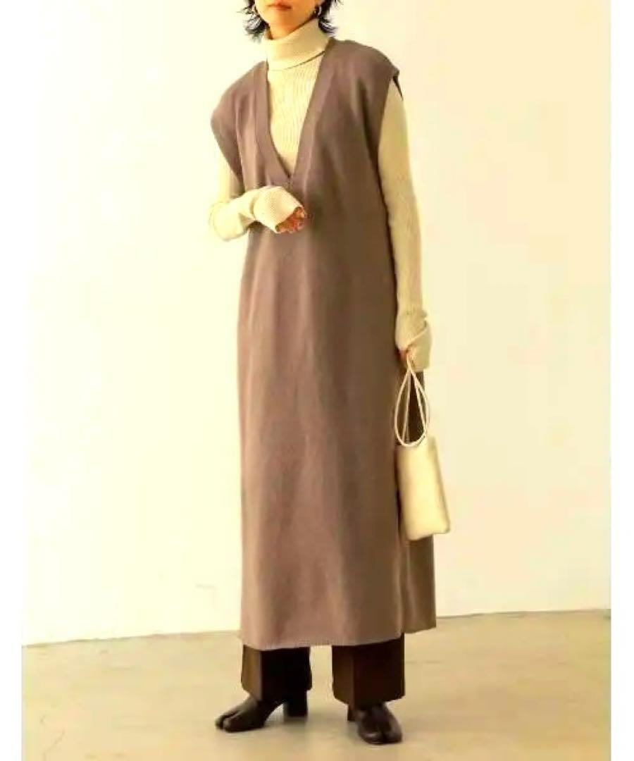 Re:EDIT リエディ ニット Ｖネックワンピース ベージュ 冬服 カジュアル