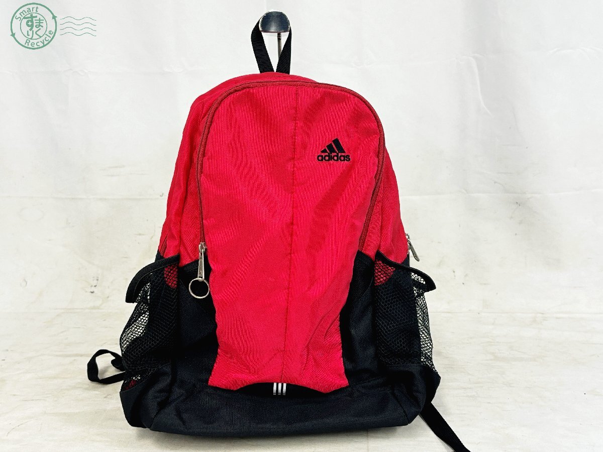 BA0603625　♭adidas アディダス リュックサック リュック ブラック レッド系 黒 赤 スポーツブランド 鞄 カバン 現状品 中古