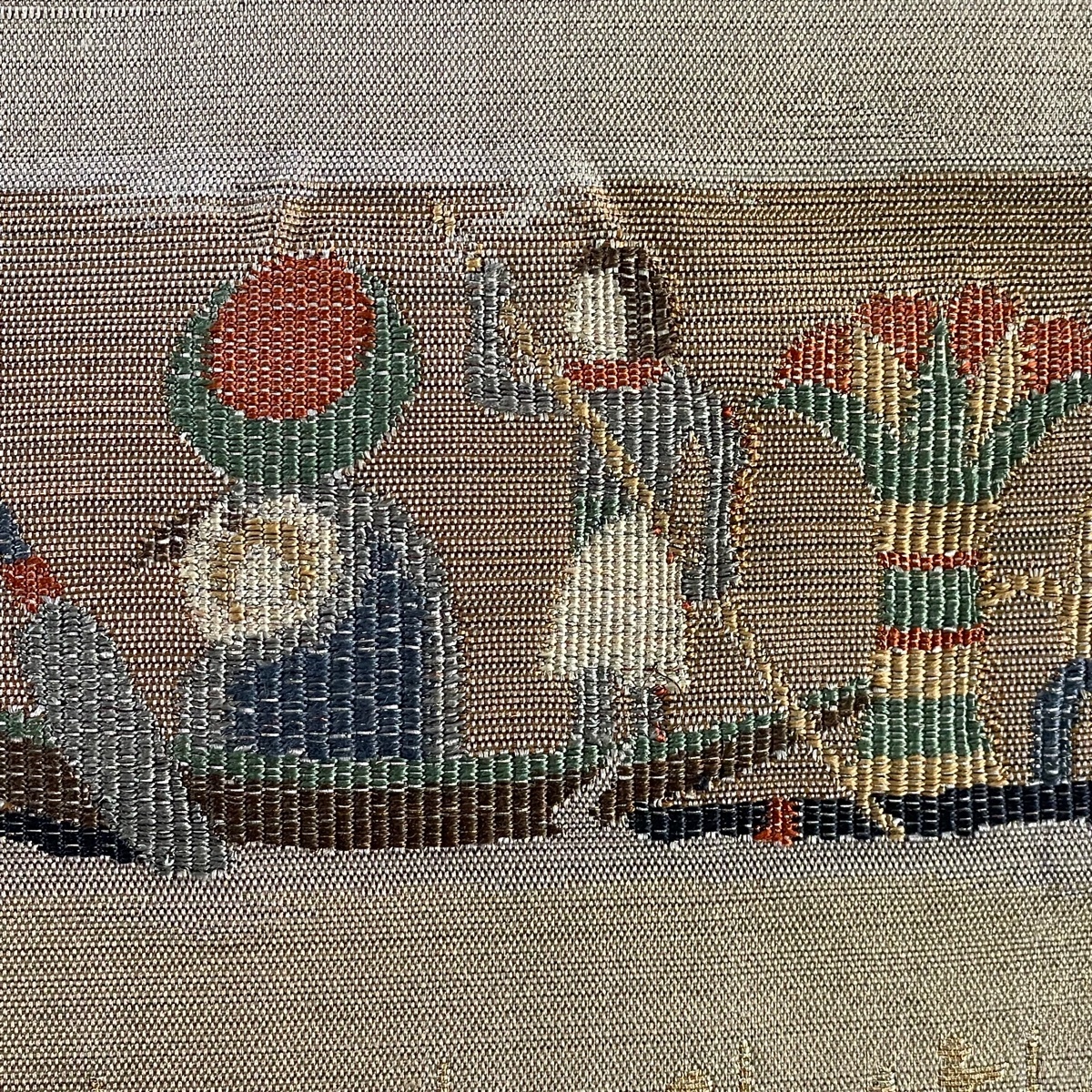 袋帯 美品 名品 じゅらく 落款 古代エジプト文 金糸 金通し 灰紫 袋帯 美品 名品 じゅらく 落款 古代エジプト文 金糸 金通し 灰紫